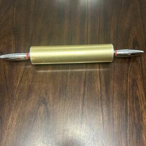 Vintage MCM Dough Rolling Pin Collectible Gold Tone